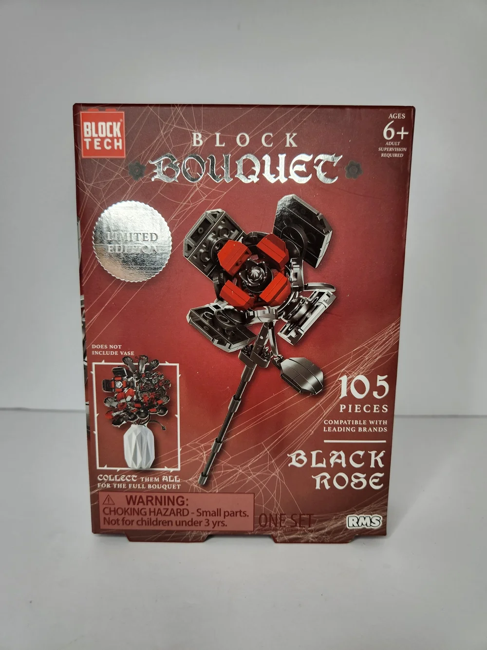 Block Tech Black Rose Block Bouquet Building Set - Red & Black, 105 Pieces